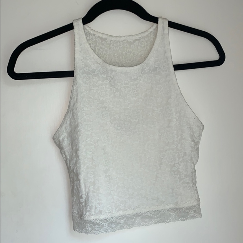 White lace halter crop top